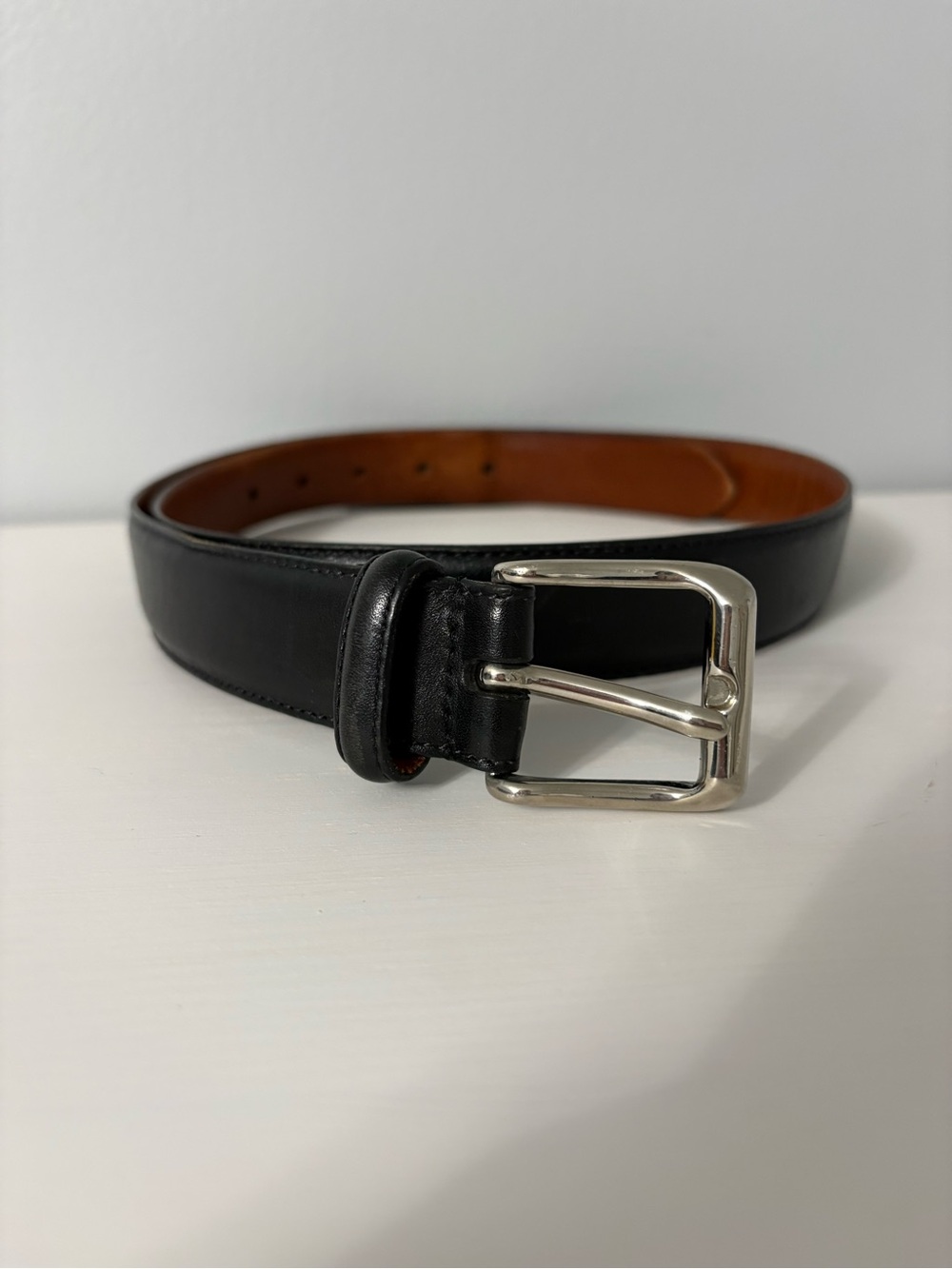 Coach Black Leather Belt with Silver Buckle